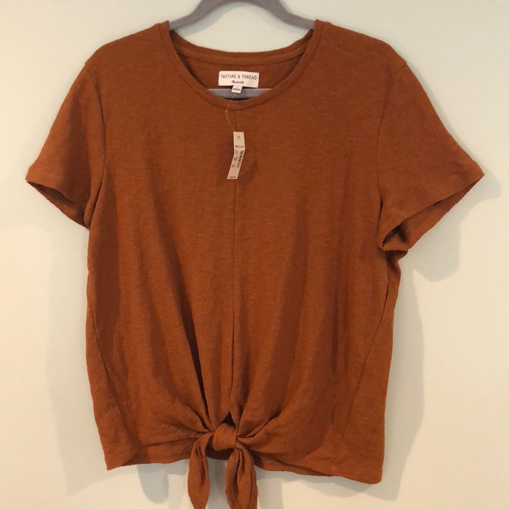 Madewell Short Sleeve Tie-Front Tee in Rust